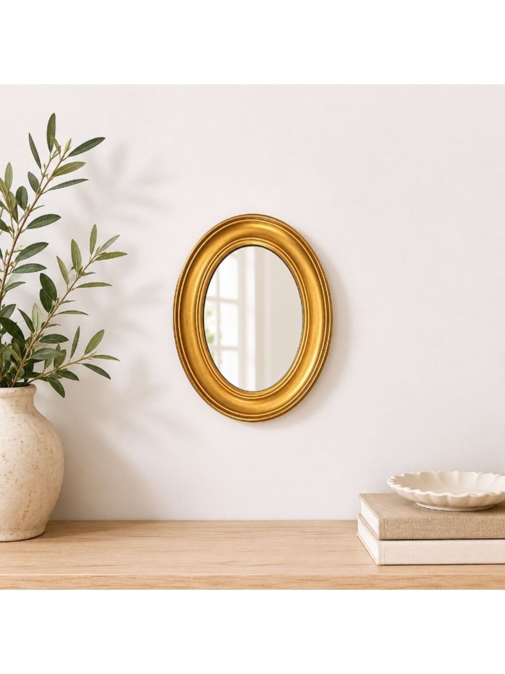Vintage Gold Oval Wall Mirror Accent Hollywood Regency French Country Accent Dec